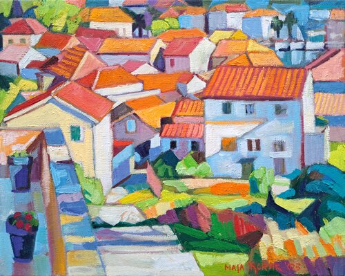 View of the rooftops of Jelsa von Maja Đokić Mihajlović, Malerei kaufen auf Singulart