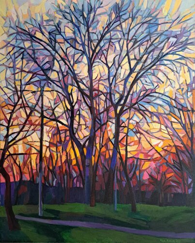 Winter sunset par Maja Đokić Mihajlović, Peinture en vente sur Singulart