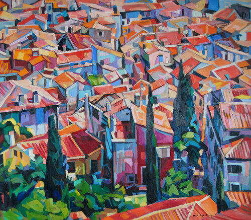 City roofs par Maja Đokić Mihajlović, Peinture en vente sur Singulart