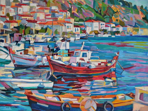 Fishing boats van Maja Đokić Mihajlović, Schilderij te koop op Singulart