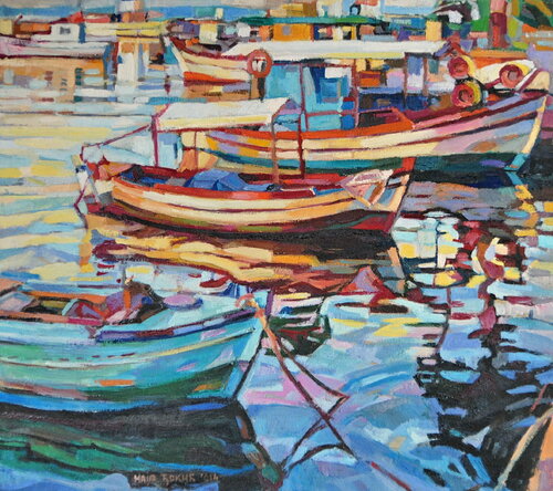 Fishing boats van Maja Đokić Mihajlović, Schilderij te koop op Singulart
