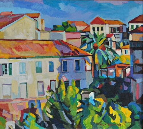 Mediterranean houses with sea views by Maja Đokić Mihajlović, Painting for Sale on Singulart