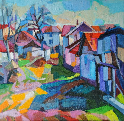 Village street par Maja Đokić Mihajlović, Peinture en vente sur Singulart