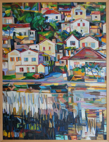Houses on the lake shore by Maja Đokić Mihajlović, 絵画 for Sale on Singulart