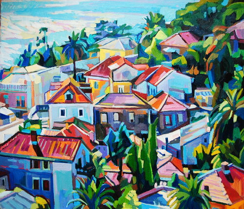 Coastal town par Maja Đokić Mihajlović, Peinture en vente sur Singulart