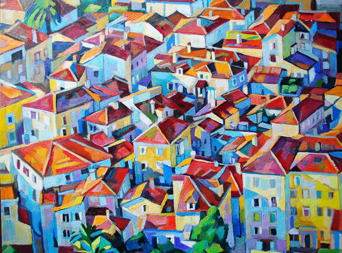 Red city par Maja Đokić Mihajlović, Peinture en vente sur Singulart