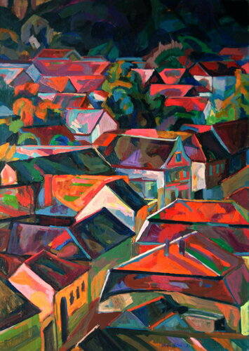 old roofs by Maja Đokić Mihajlović, Painting for Sale on Singulart