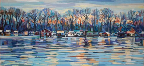 Winter on the river par Maja Đokić Mihajlović, Peinture en vente sur Singulart