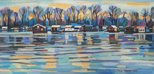 Winter day on the river par Maja Đokić Mihajlović, Peinture en vente sur Singulart