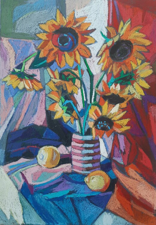 Still life with lemons and sunflowers Maja Đokić Mihajlović