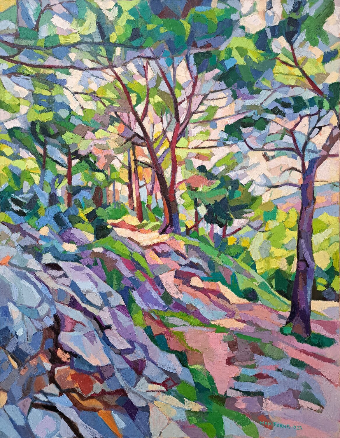 A road through the forest Maja Đokić Mihajlović Dipinto originale in vendita