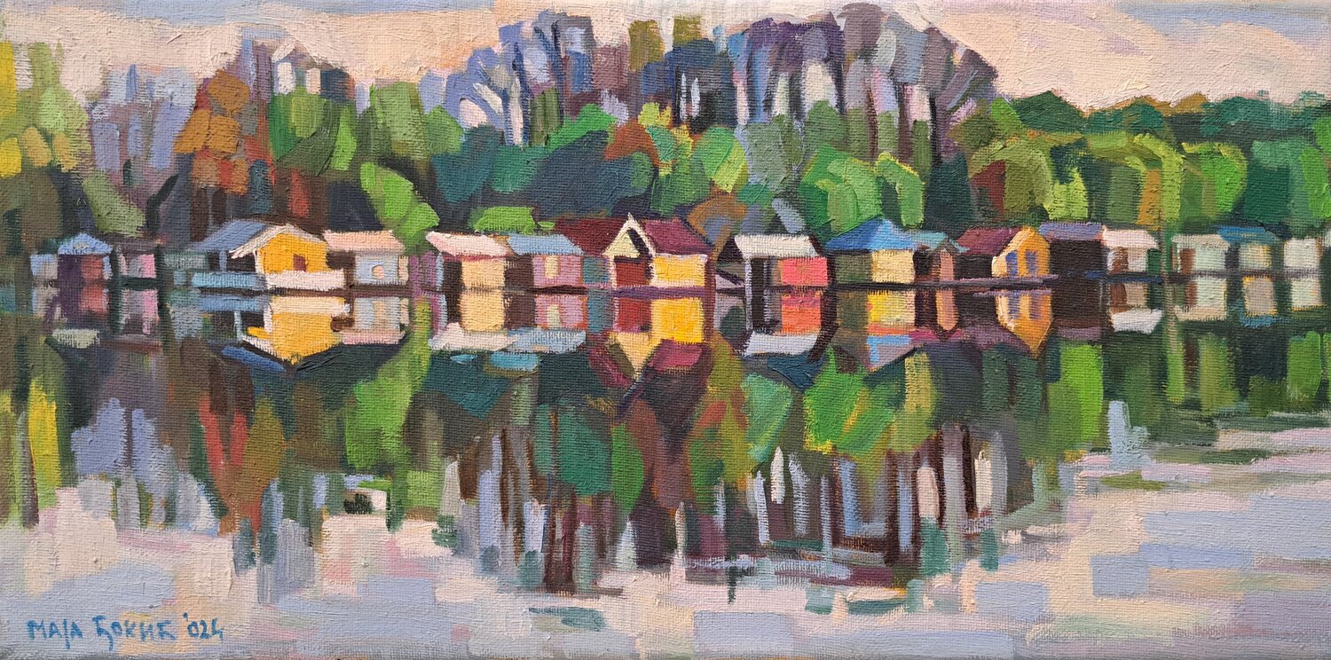 Spring day on the river Maja Đokić Mihajlović Originalgemälde zu verkaufen