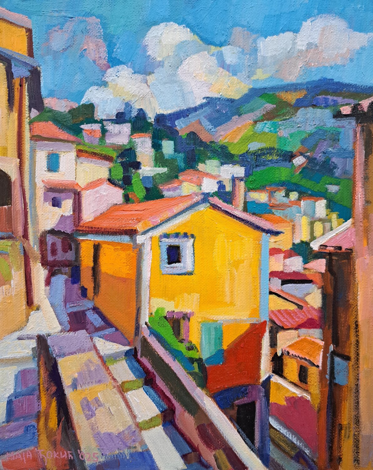 Yellow house(Menton) Maja Đokić Mihajlović Originalgemälde zu verkaufen