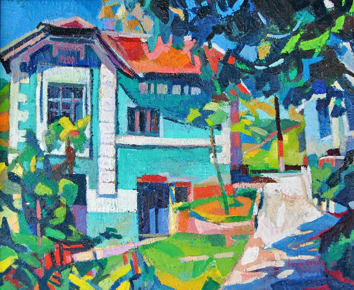 Turquoise house Maja Đokić Mihajlović Originalgemälde zu verkaufen