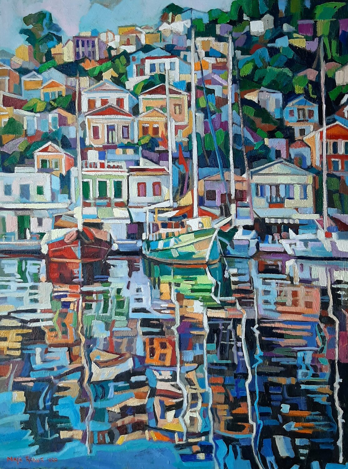 Symi port Maja Đokić Mihajlović Dipinto originale in vendita