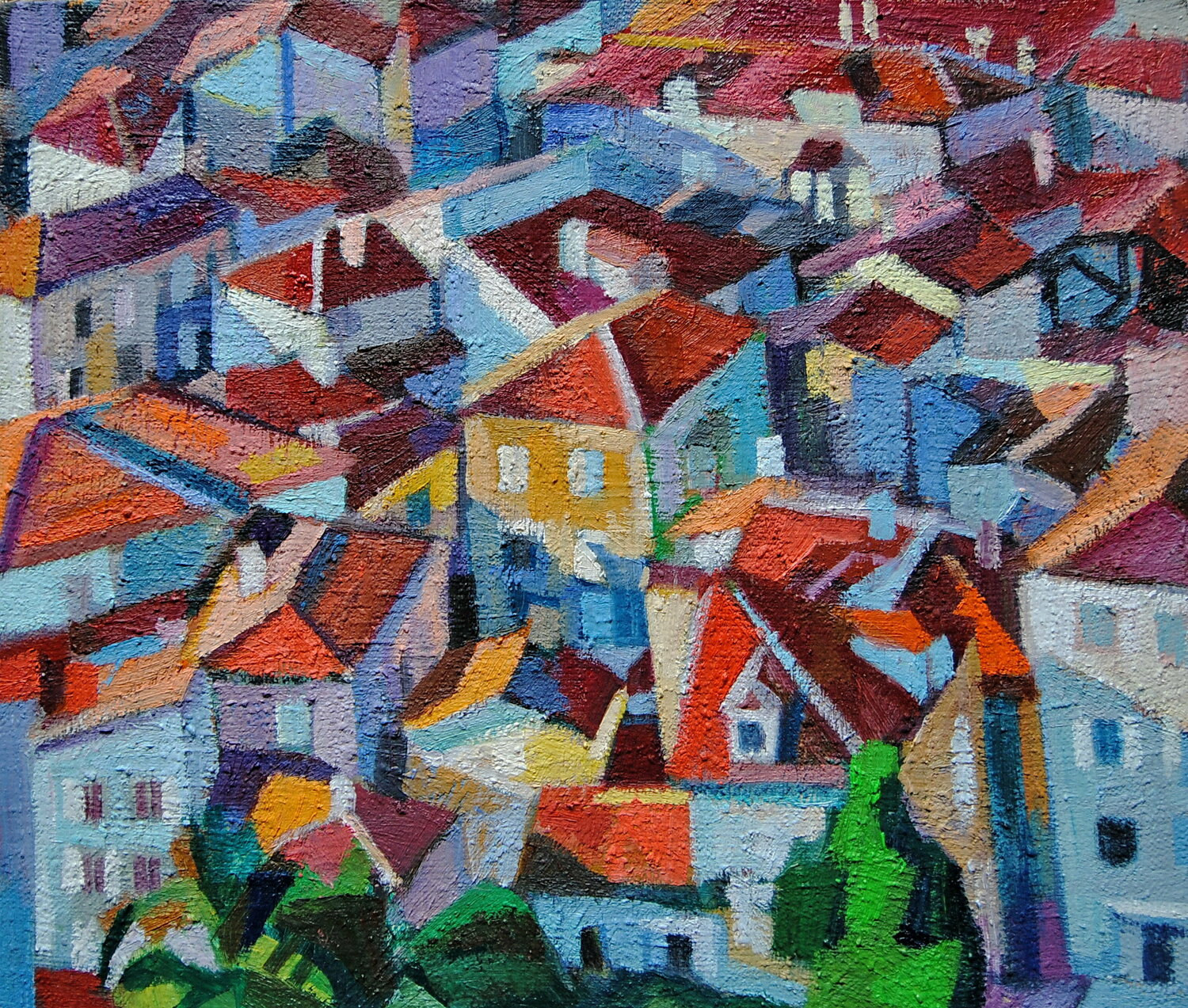 Red roofs V Maja Đokić Mihajlović Originalgemälde zu verkaufen