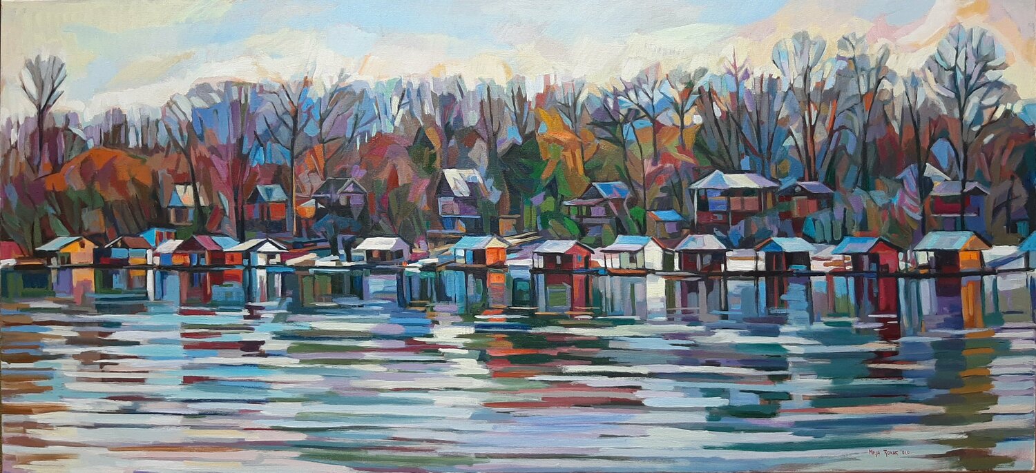 Autumn on the river Maja Đokić Mihajlović Dipinto originale in vendita