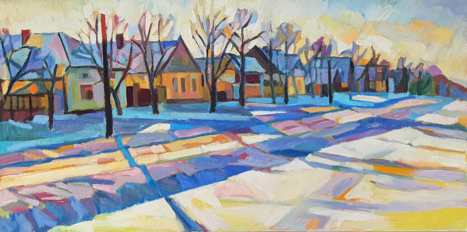 Winter village Maja Đokić Mihajlović Originalgemälde zu verkaufen