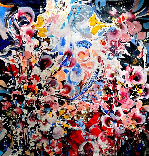 Magic Rivers Series Rosas and Blue de Deusa Blumke, Pintura a la venta en Singulart