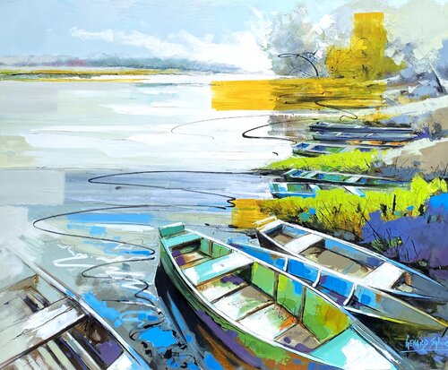 Barques en Loire von Sylvie Gérard, Malerei kaufen auf Singulart