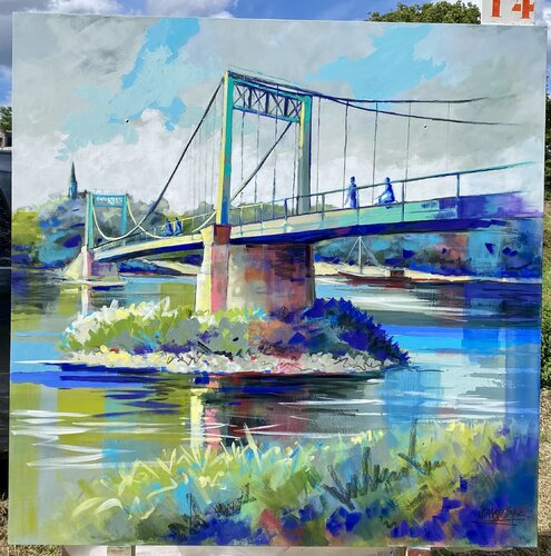Le pont des Rosiers/Gennes sur loire par Sylvie Gérard, Peinture en vente sur Singulart