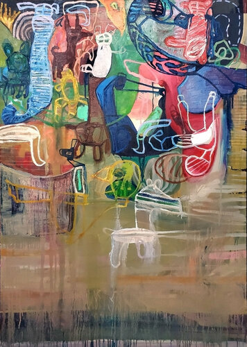 The beat goes on, the cat drags in and all to Spuyten Dyvil di Shelton Walsmith, Pittura in vendita su Singulart