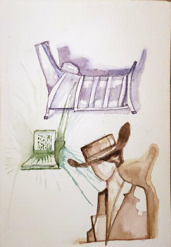 She had grown up around geese. Now the pillow on which she dreamt prompted mad scribbling yo. di Shelton Walsmith, Opera su carta in vendita su Singulart