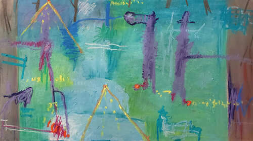 Primitive Personages Appointing a Leader in the Woods di Shelton Walsmith, Disegno in vendita su Singulart