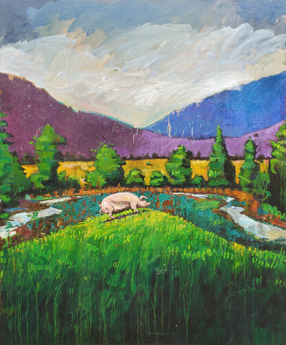 In the valley of the Pig; Peace van Shelton Walsmith, Schilderij te koop op Singulart