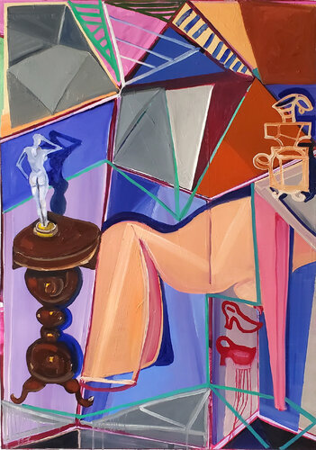 Woman Looking for Shoes von Shelton Walsmith, Malerei kaufen auf Singulart