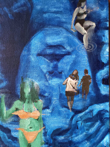 Blue Bather dreaming di Shelton Walsmith, Pittura in vendita su Singulart