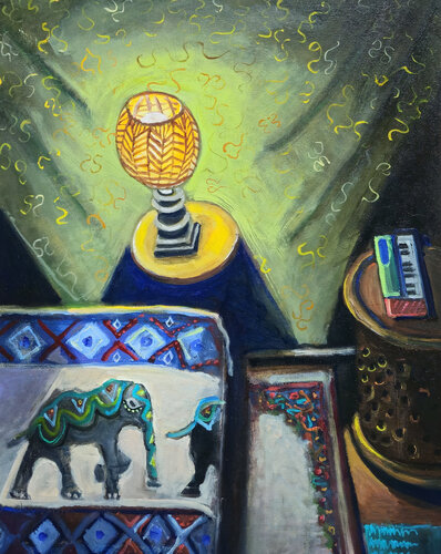 Office Still Life With Pachyderms by Shelton Walsmith, Painting for Sale on Singulart