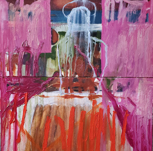 Saint Someone on Fire Again diptych van Shelton Walsmith, Schilderij te koop op Singulart