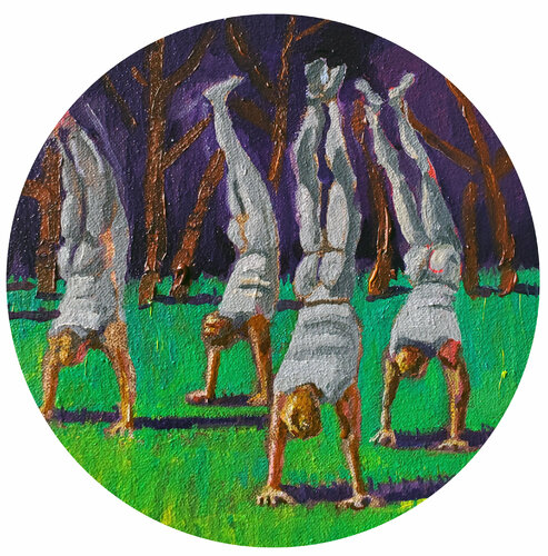 Born in the Upside Down tondo van Shelton Walsmith, Schilderij te koop op Singulart