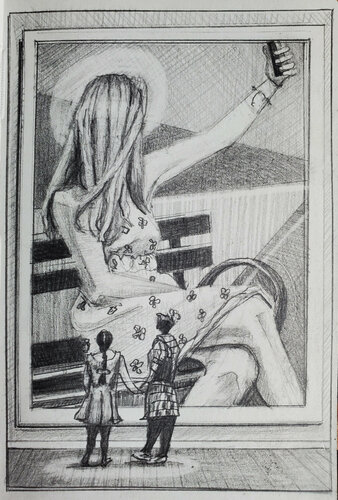 Sketch for Saint Someone Looking for a signal van Shelton Walsmith, Tekening te koop op Singulart
