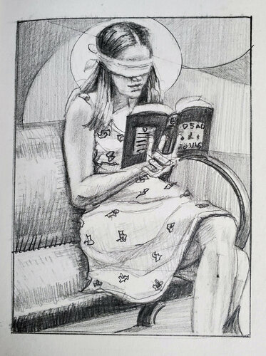 Sketch for Saint Someone Reading Dead Souls van Shelton Walsmith, Tekening te koop op Singulart