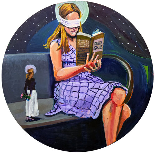 Large Seated Girl Reading at Night Shelton Walsmith