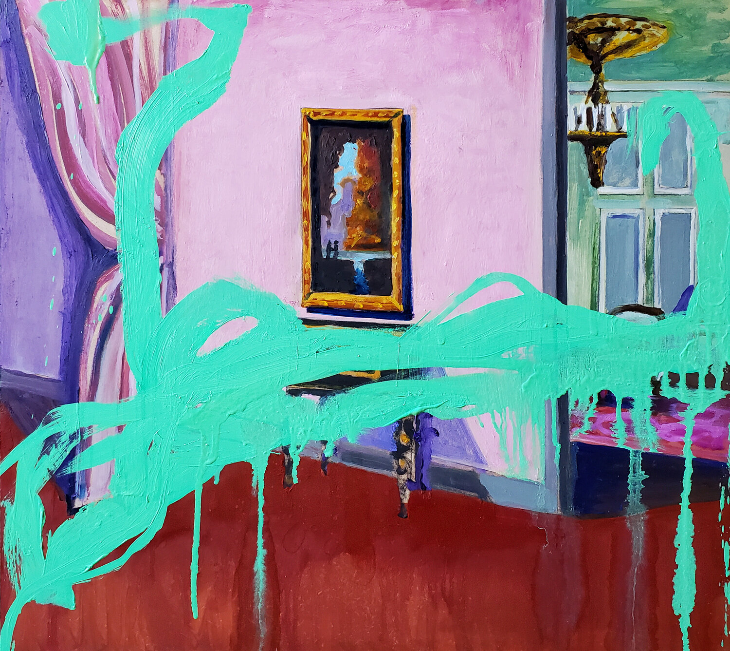 Interior With Green Ribbon Painting Shelton Walsmith Originalgemälde zu verkaufen