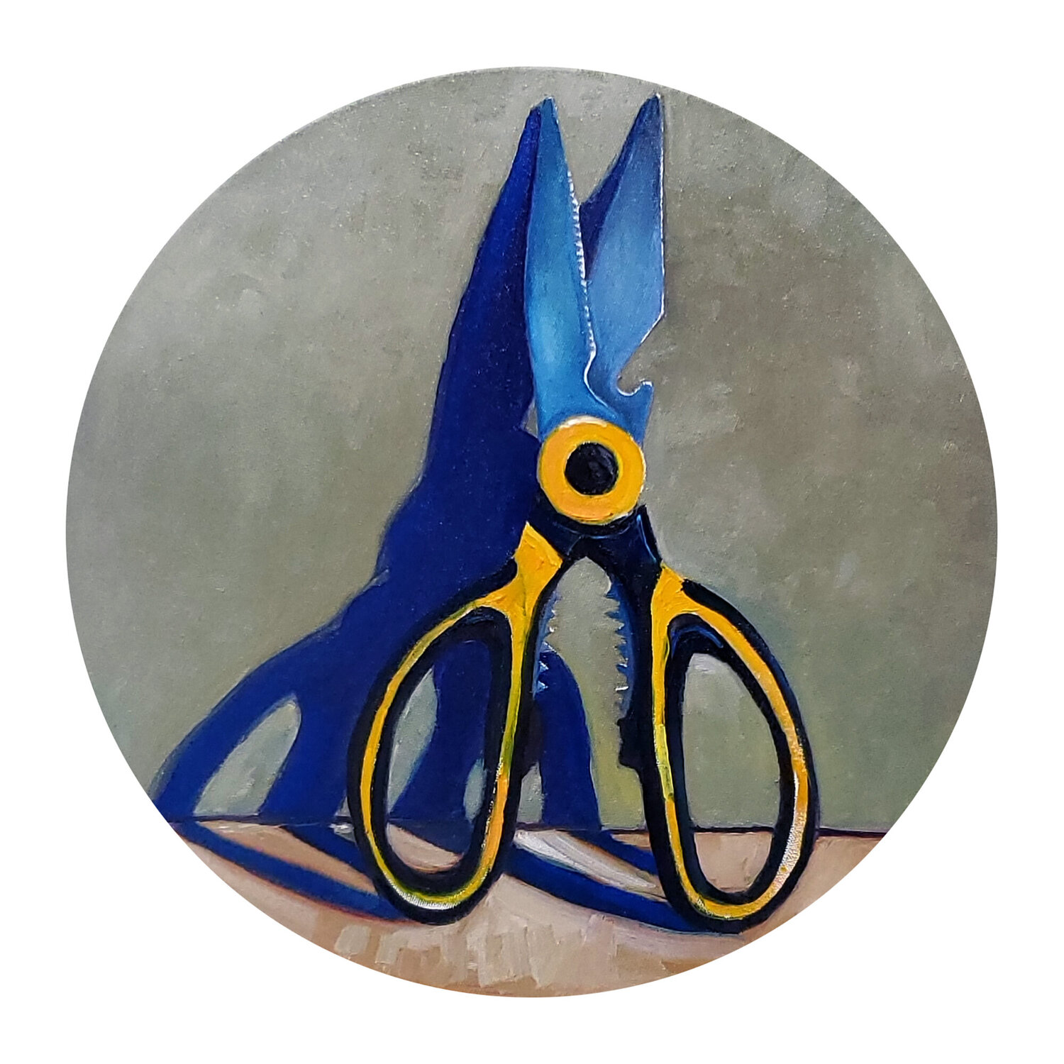 Bertram Terrace Still Life no.7 Standing Scissors tondo Shelton Walsmith Dipinto originale in vendita