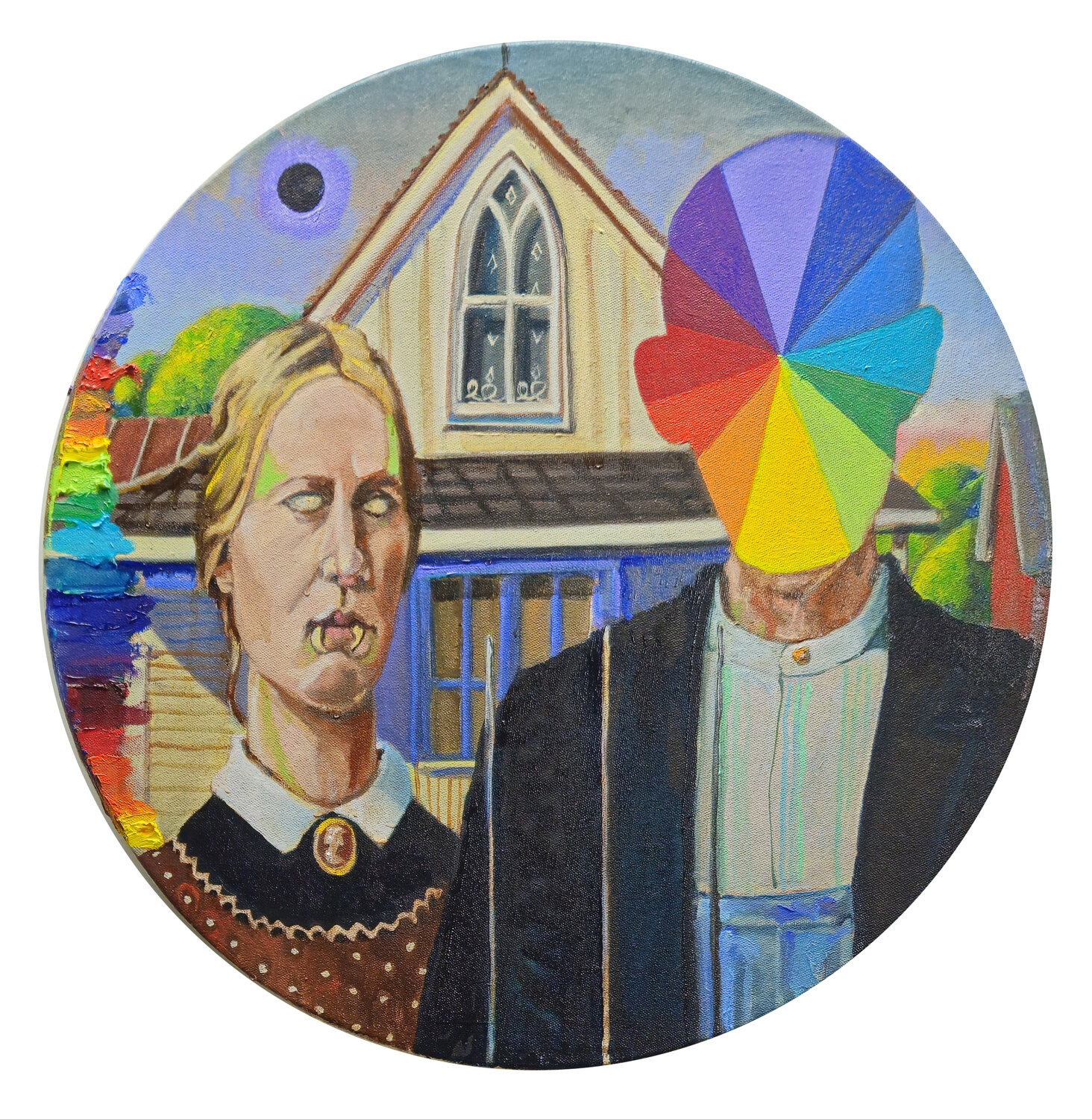Testing the Replacement Theory or Sphere of a Black Planet tondo Shelton Walsmith Originalgemälde zu verkaufen