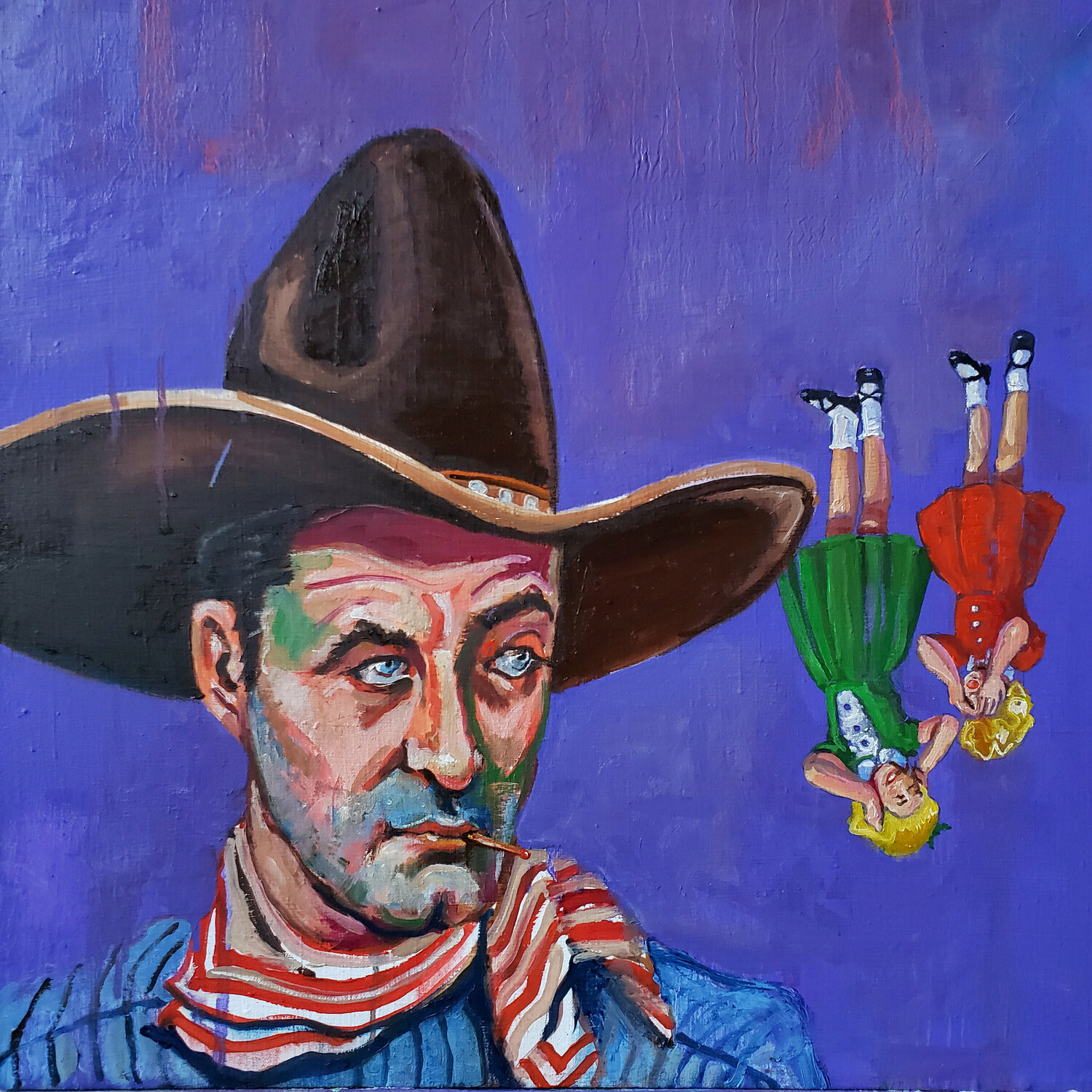 Tom Mixx Plays a Lone Hand (Maile gaze redux) Shelton Walsmith Originalgemälde zu verkaufen