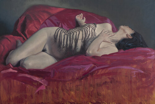 Mujer sobre telas rojas 2 von Juan Manuel Alvarez Cebrián, Malerei kaufen auf Singulart