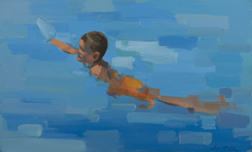 Chico en la piscina van Juan Manuel Alvarez Cebrián, Schilderij te koop op Singulart