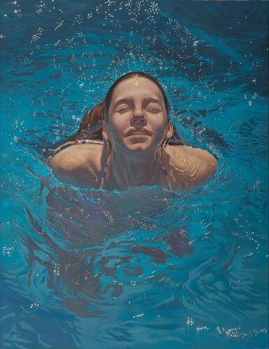 Mujer en la piscina by Juan Manuel Alvarez Cebrián, Painting for Sale on Singulart