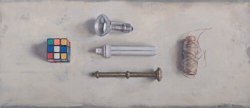 Cubo de Rubik con objetos by Juan Manuel Alvarez Cebrián, Painting for Sale on Singulart