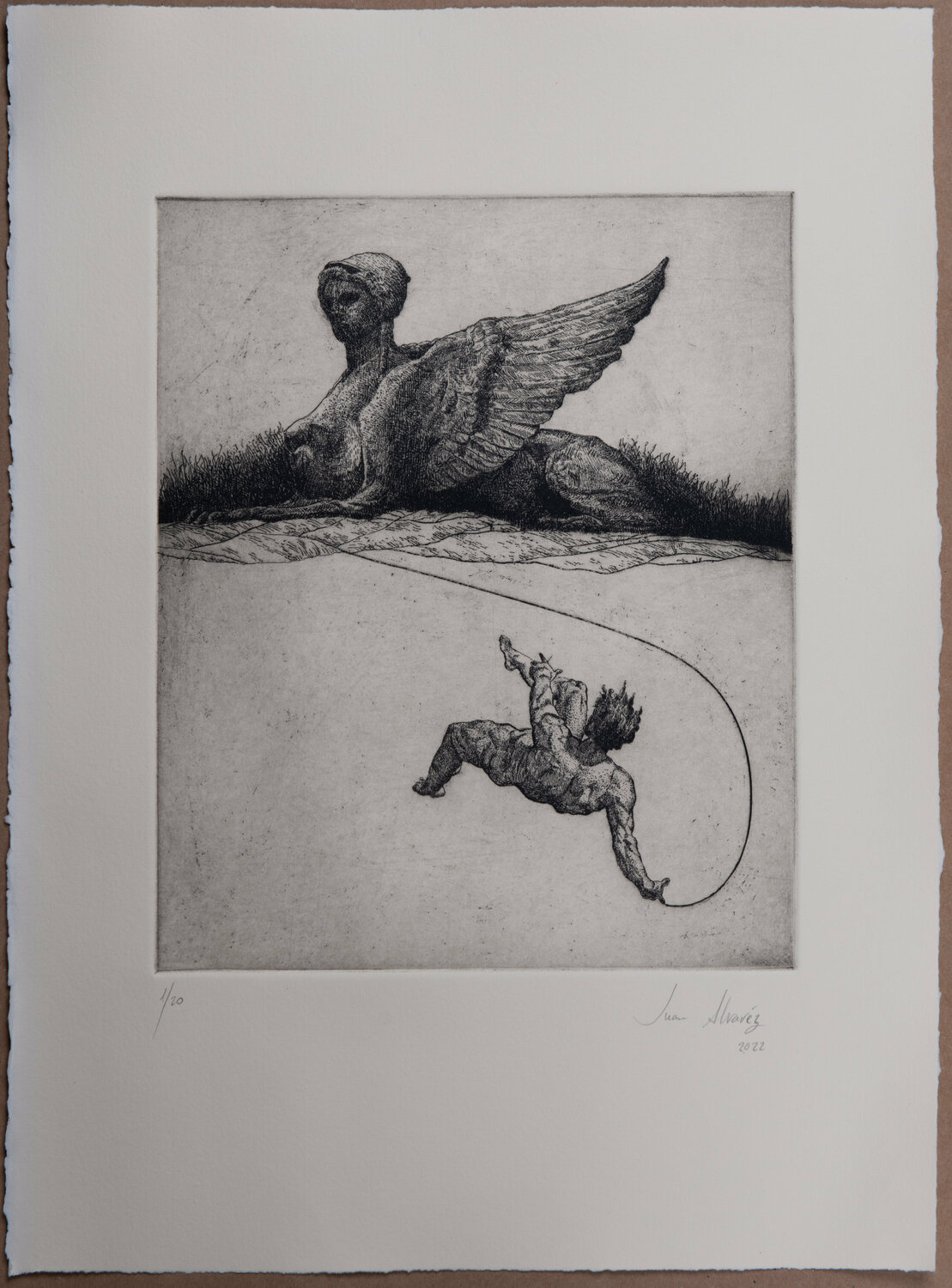 Esfinge I (aguafuerte de linea) Juan Manuel Alvarez Cebrián Werk auf Papier zu verkaufen
