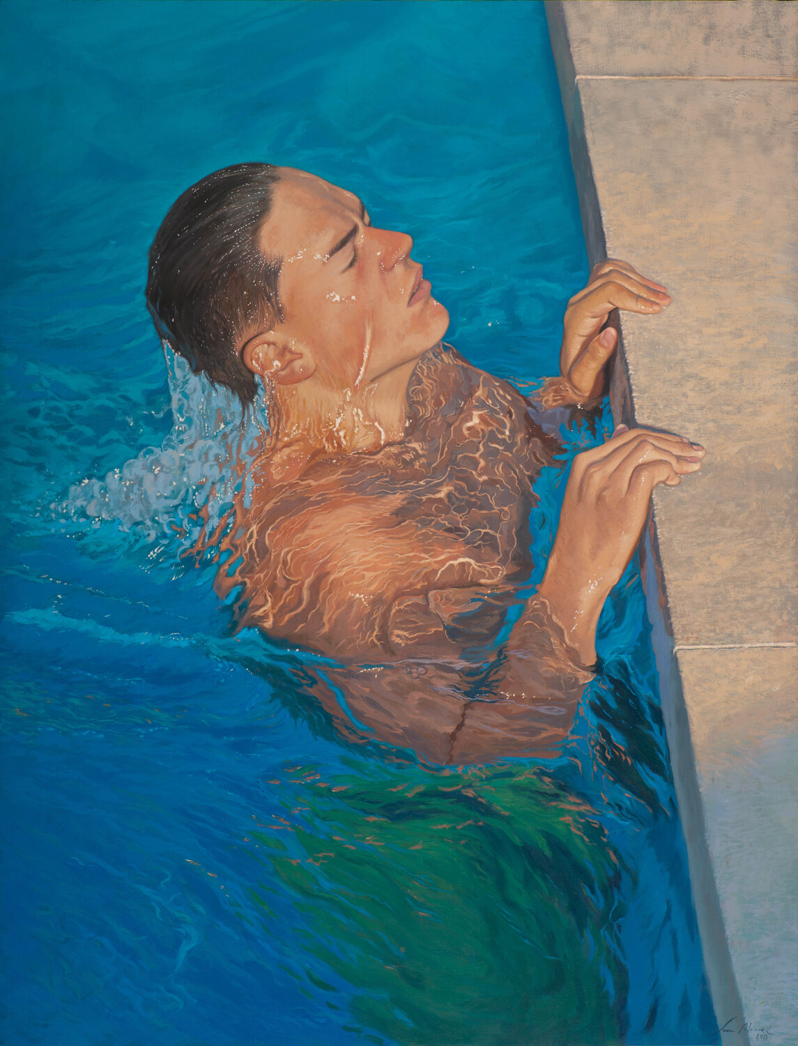 Chico en la piscina Juan Manuel Alvarez Cebrián Originalgemälde zu verkaufen