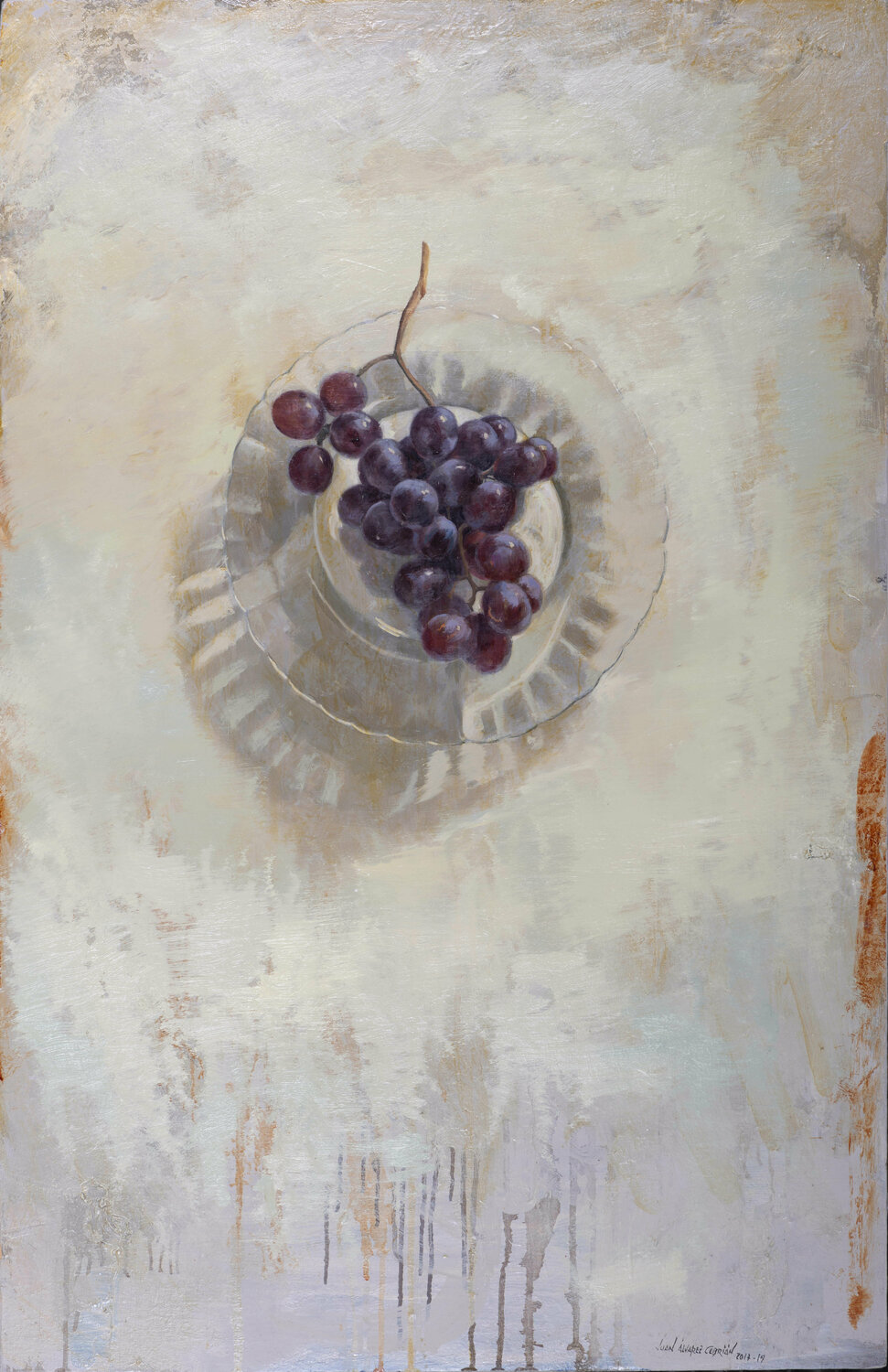 Uvas rojas en plato de cristal. Juan Manuel Alvarez Cebrián Dipinto originale in vendita