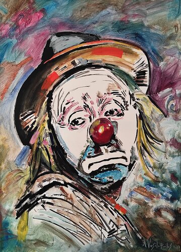 絵画 Sad Α sad clown by Akis Vasilopoulos (2023) : Painting Acrylic