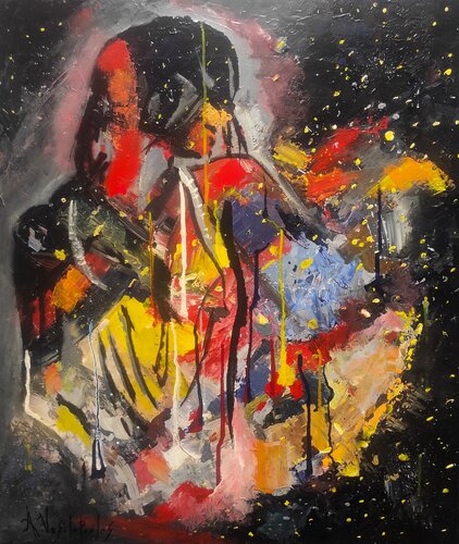 Α sad clown by Akis Vasilopoulos (2023) : Painting Acrylic, Oil on